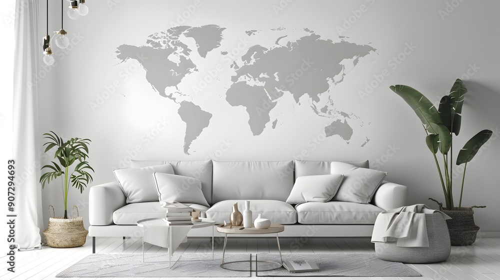Poster minimalist world map with clean lines and contemporary simplistic design