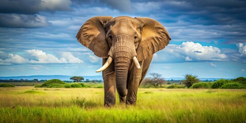 Fototapeta premium Majestic elephant in the wild, elephant, wildlife, nature, safari, African, tusks, tusker, trunk, giant, mammal