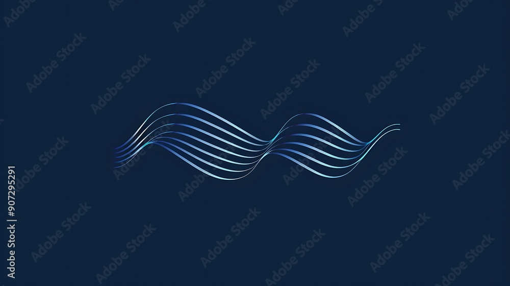 Poster minimalist abstract design with flowing blue waves on a dark background. the pattern creates a dynam