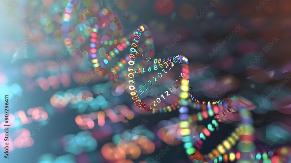 Aufkleber dna helix forming numbers visualizing scientific concept of genetics and data