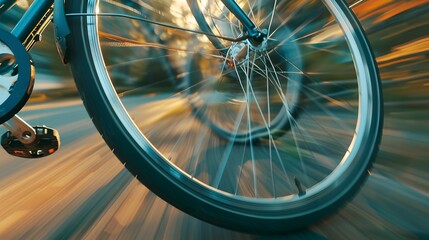 Spinning Bicycle Wheel in Motion Capturing Kinetic Energy and Dynamic Movement