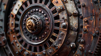 Fototapeta premium Intricate Steampunk-Inspired Wheel with Gears and Vintage Industrial Design