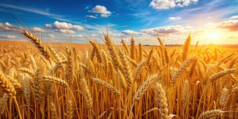 Grain field of wheat ready for harvest, agriculture, crop, farmland, landscape, rural, golden, ripe, summer, growth, farming, cereal
