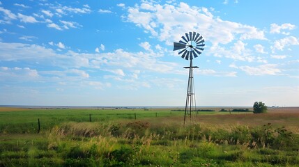 Picturesque Countryside Windmill Generating Renewable Energy