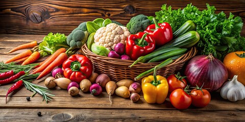 Assorted fresh vegetables on wooden table , healthy, organic, vibrant, farm-fresh, food, nutrition, ingredients, colorful