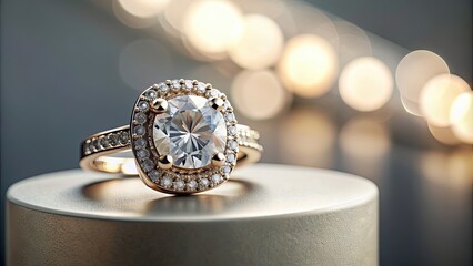 Elegant jewelry ring displayed stylishly on a podium, close-up shot, luxury, stylish, podium, display, close-up, elegance