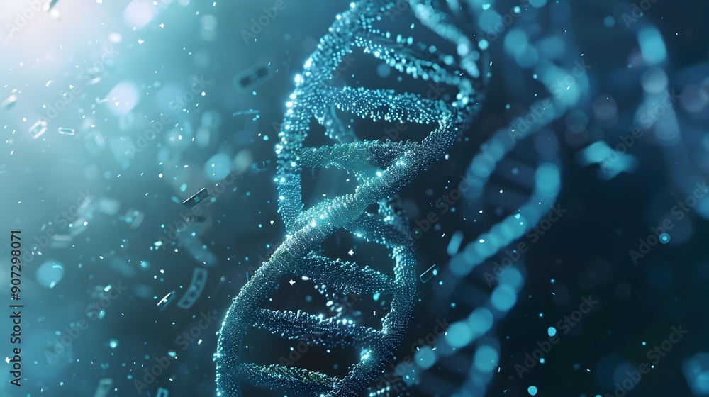Aufkleber swirling double helix dna molecular structure with scientific formulas in the background