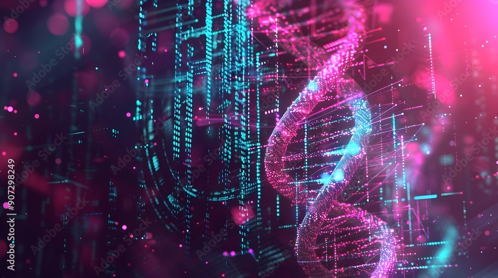 Aufkleber digital transformation of genetic data and genomic sequencing visualization