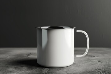 A simple still life of a white coffee mug placed on a table