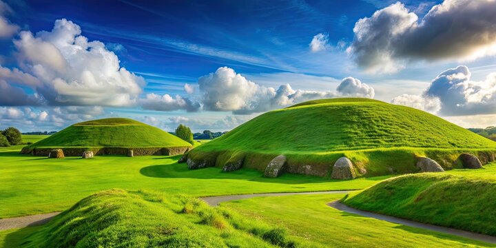 Ancient Neolithic passage mound tombs at Knowth in Boyne Valley, Ireland, Neolithic, passage mound, tombs, ancient