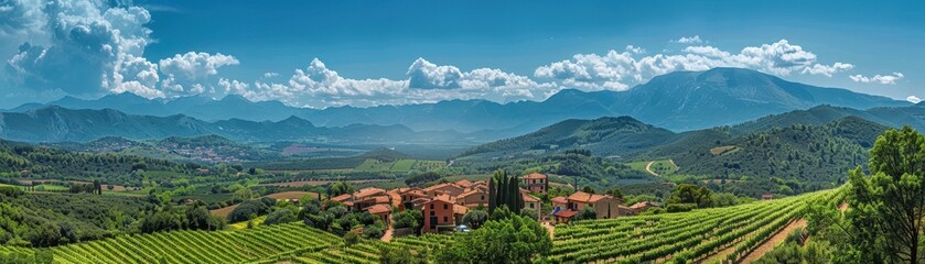 Fototapeta premium A beautiful landscape with a small town in the middle of it