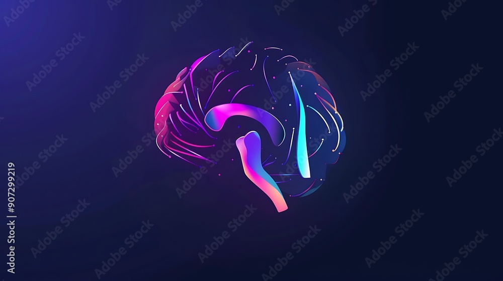 Poster 3d illustration of digital brain with neon colors concept of artificial intelligence, neural network