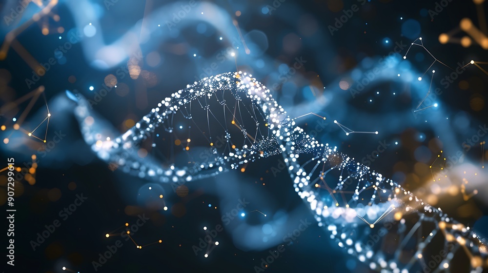 Poster a 3d rendering of a dna helix, showcasing the complex structure of life's building blocks.