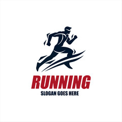 Running Man silhouette Logo with Finish ribbon, Marathon logo template, running club or sports club