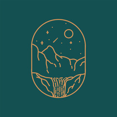 Camping nature adventure wild line badge