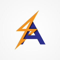 Letter A Electric Logo, letter A with lightning bolt combination, tunder bolt design logo template, vector illustration
