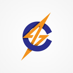 Letter C Electric Logo, letter C with lightning bolt combination, tunder bolt design logo template, vector illustration