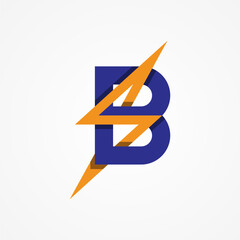 Letter B Electric Logo, letter B with lightning bolt combination, tunder bolt design logo template, vector illustration