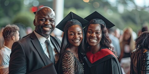 Fototapeta premium Graduation Celebrations - Photos capturing the joyous moments of graduation ceremonies, students in caps and gowns, and families celebrating.