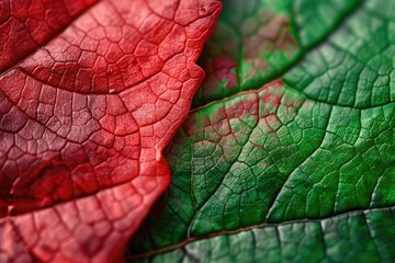 A single red and green leaf in focus, ideal for nature and environmental themed projects