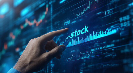 Businessman touching rising graph line icon with finger on virtual screen for business growth