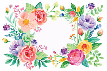Watercolor Floral Frame with Empty Center