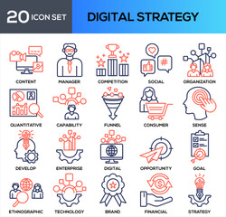 Fototapeta premium DIGITAL STRATEGY OUTLINE COLOR ICON COLLECTION