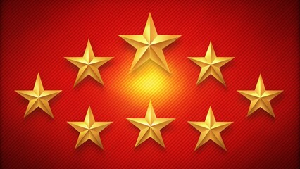 Obraz premium Vibrant red background with five golden stars, symbolizing unity and prosperity, perfectly composed for commercial or editorial use, capturing essence of Chinese heritage.