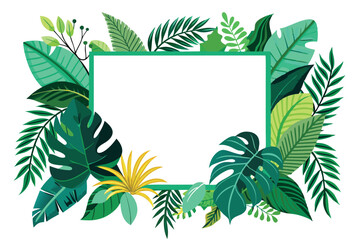 Fototapeta premium Green Tropical Leaves Frame with White Space for Text