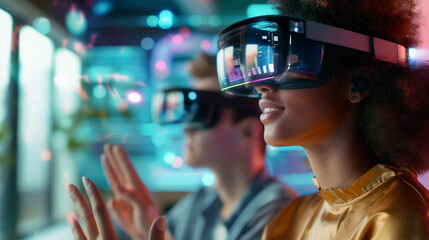 Obraz premium Young Adults Immersed in Virtual Reality 