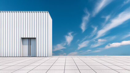 Fototapeta premium Minimalist Building with Metal Facade and Open Sky 