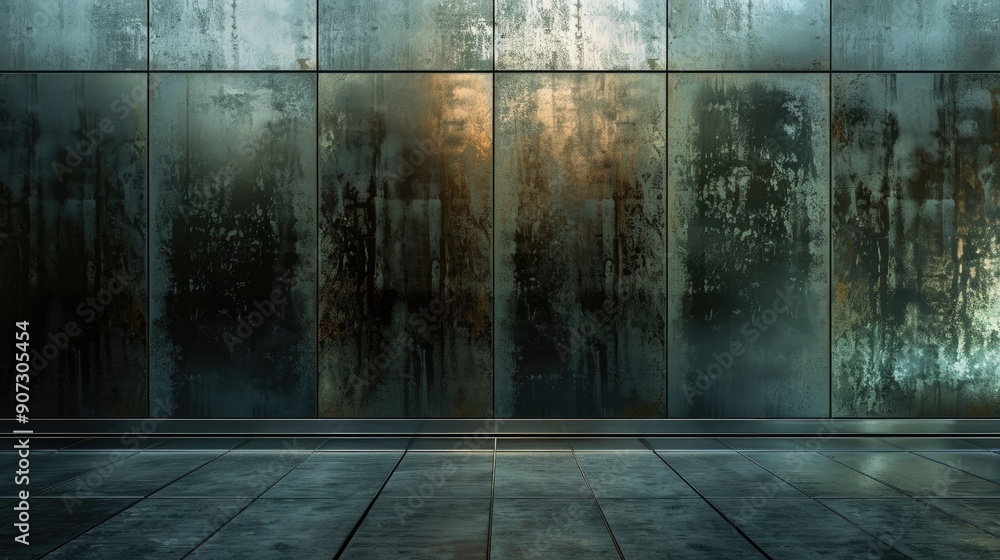 Poster shiny dark metallic wall with empty space abstract background