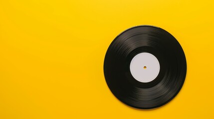 A vinyl record on a smooth yellow background, with space for textd