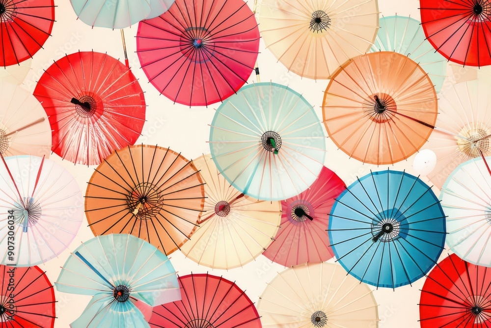Aufkleber a set of colorful umbrellas hung from the ceiling, adding a pop of color to any room or event