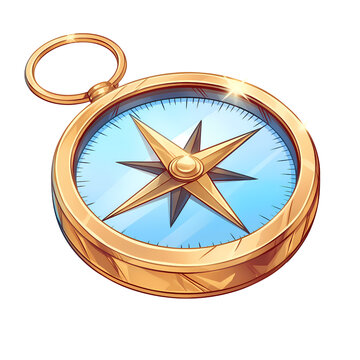 recommend clip art: A detailed illustration clipart of a classic compass with a brass finish. The compass is set against a transparent background, emphasizing its utility for navigation.