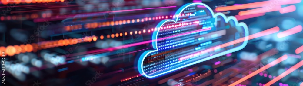 Aufkleber dynamic abstract representation of cloud technology and data flow in vivid, colorful lights, symboli