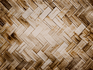 Basket weave or bamboo texture background. Dark vignette edges of organic textile woven together.