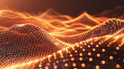 Futuristic Data Visualization: Dynamic 3D Tech Landscape with Hyperrealistic 8k Particles and Abstract Yellow Digital Network