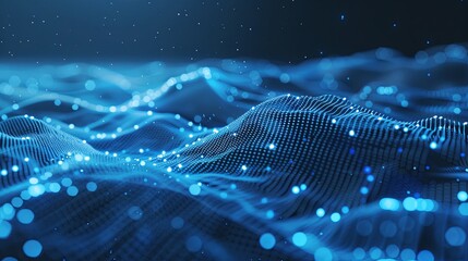 Futuristic Data Technology Wave Illustration: 3D Tech Landscape with Big Data Visualization, Hyperrealistic 8k Abstract Digital Background in Blue