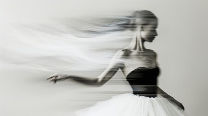 Fototapeta premium Ballet dancer in motion, tutu blending with abstract interior design, surreal double exposure, rich textures, avant-garde composition