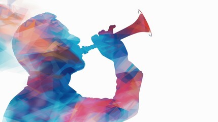 Obraz premium Energetic band leader conducting, double exposure with abstract forms, bold lines and vivid colors capturing the essence of music