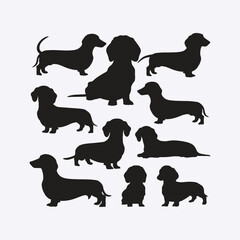Dachshund dog silhouette set animals vector template illustration