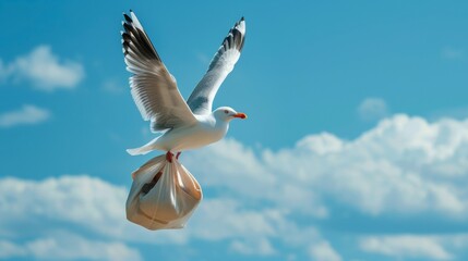 Obraz premium white stork flying carrying an object in its talons