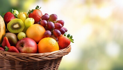 Fruits images, fruits, and vegetables, A close-up of a freshly picked basket of assorted fruits, copy space background.