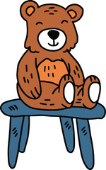 A bear is sitting in a chair