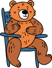 A bear is sitting in a chair