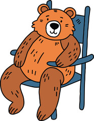 A bear is sitting in a chair