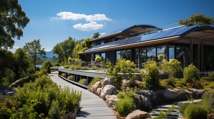 Fototapeta premium A large house with a long walkway leading up to it