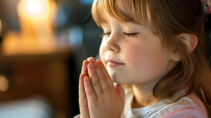 Christian Child Praying: Portrait of a Young Believer in Prayer with a Serene Expression and Spiritual Atmosphere