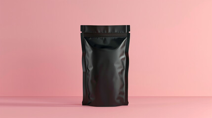 Mock up empty black food zip bag standing, isolated on pastel background, Ai Generated Images